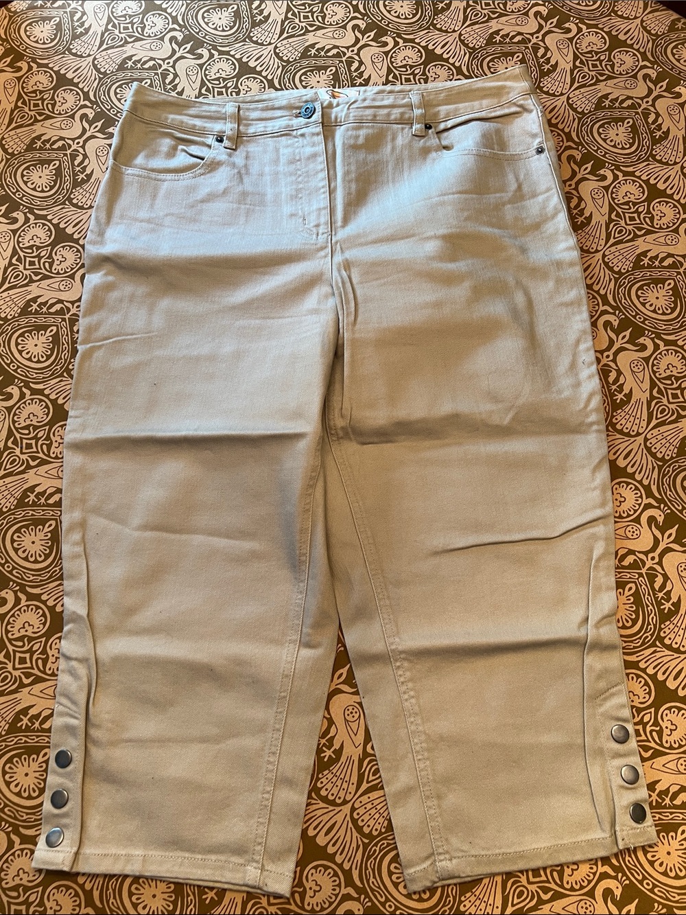 Talbots Beige Cropped Snap-Hem Jeans